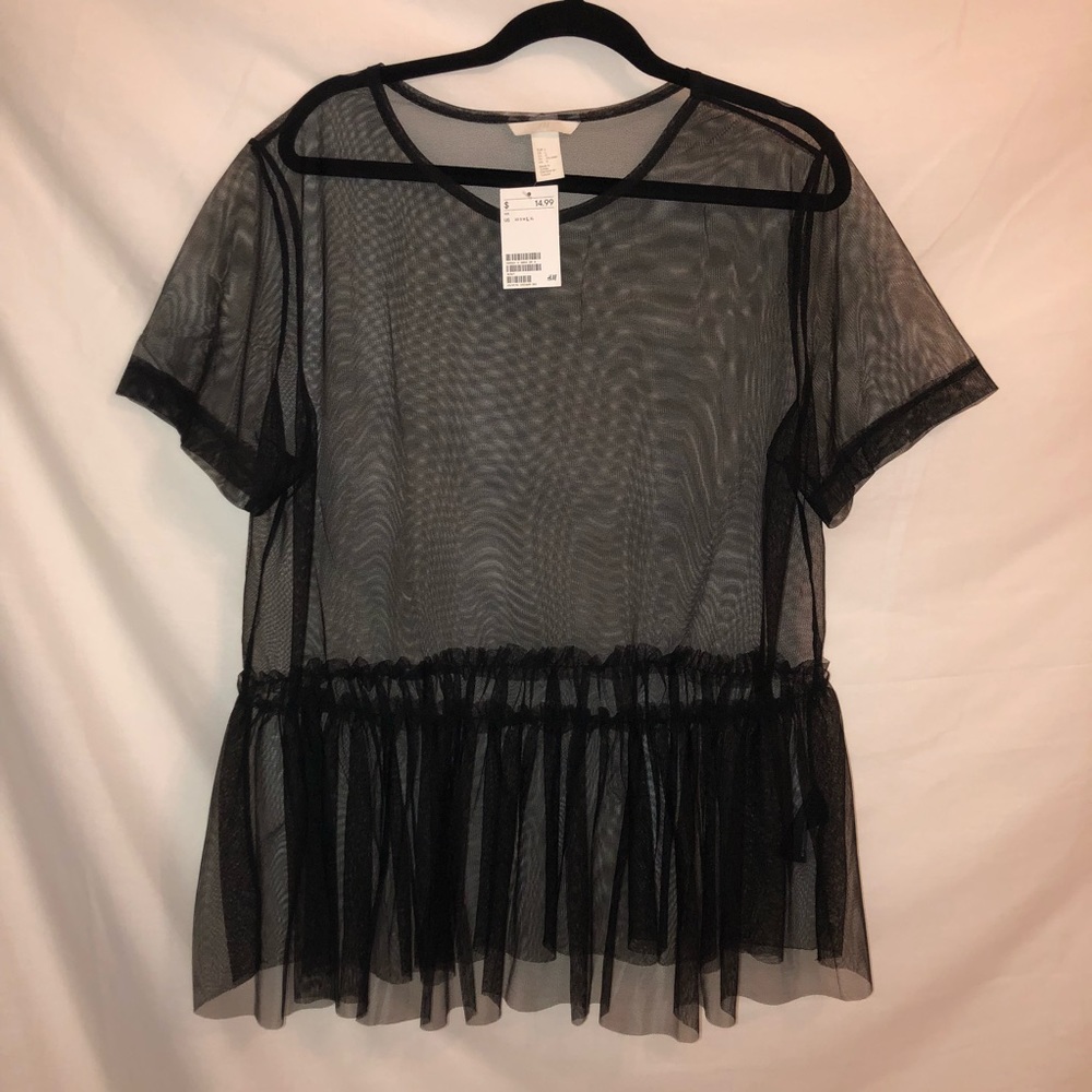 Oversized mesh tulle babydoll shirt